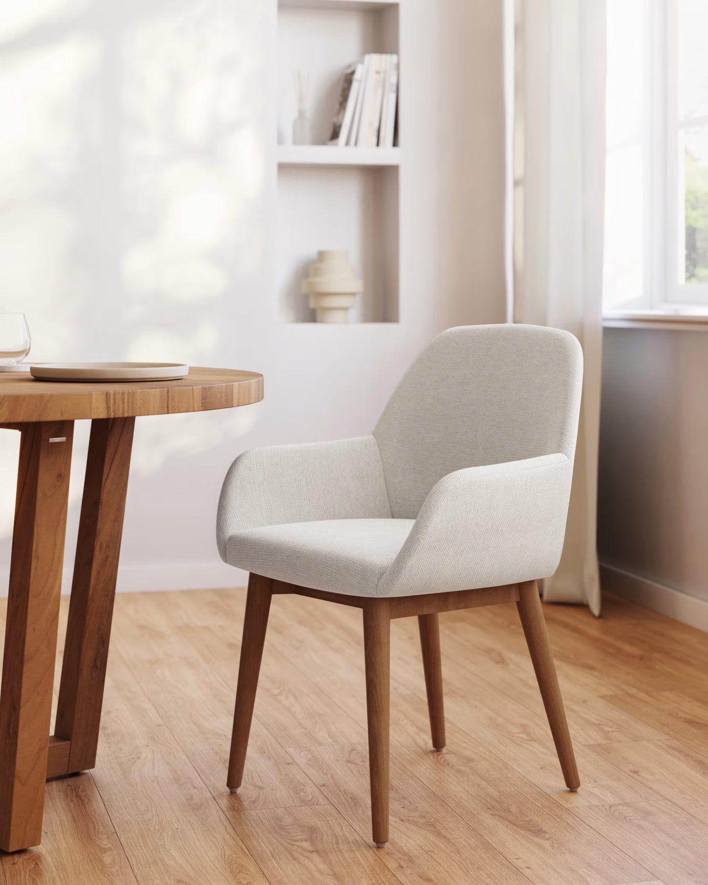 Kave Home Konna Chair in Beige with Solid Ash Wood Legs in a Dark Finish FR