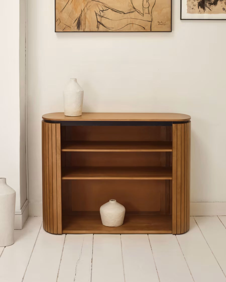 Kave Home Licia Solid Mango Wood Bookshelf with Painted Black Metal, 120 x 90 cm