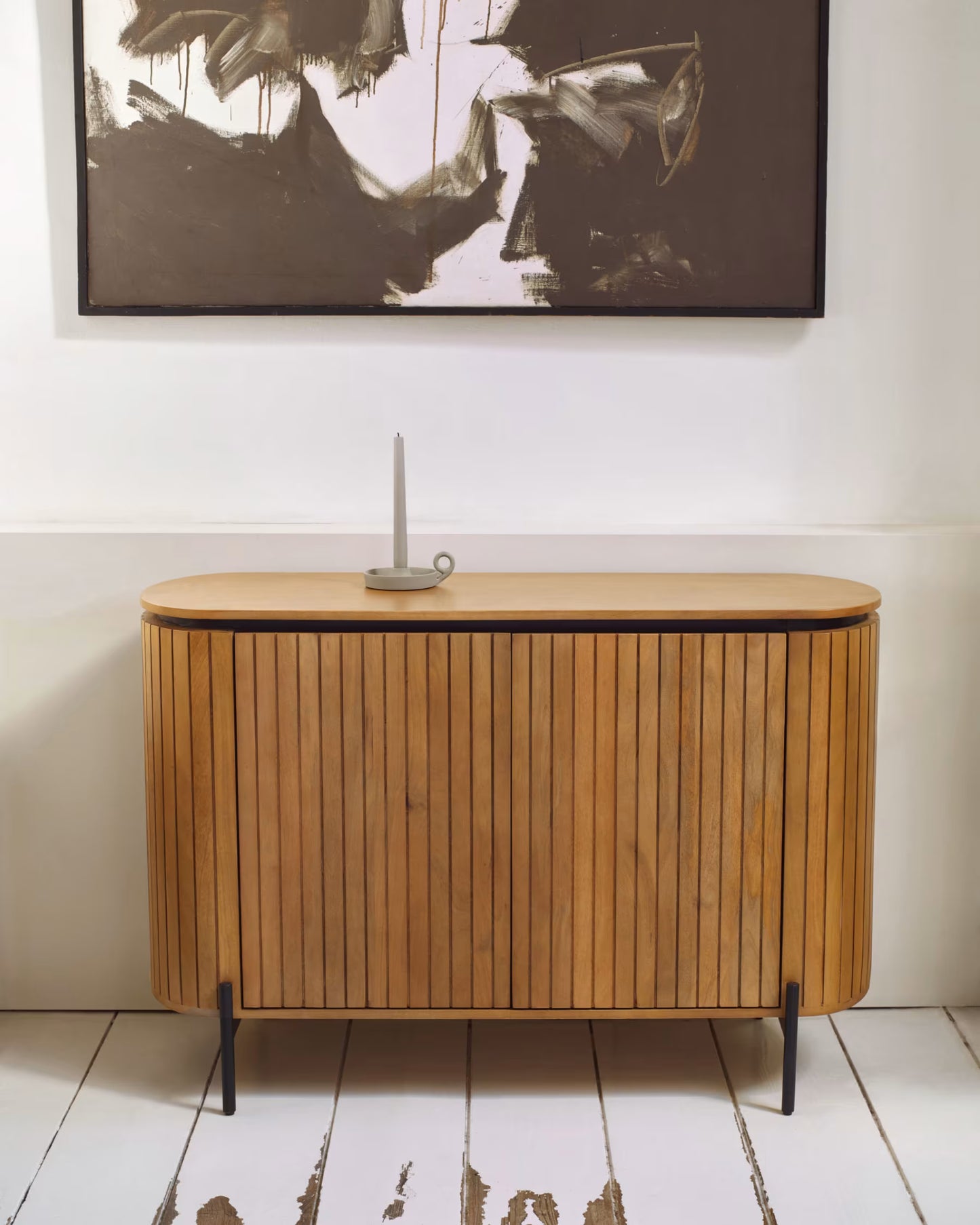 Kave Home Licia Sideboard with 2 Doors Made From Solid Mango Wood and Painted Black Metal 120 x 80cm