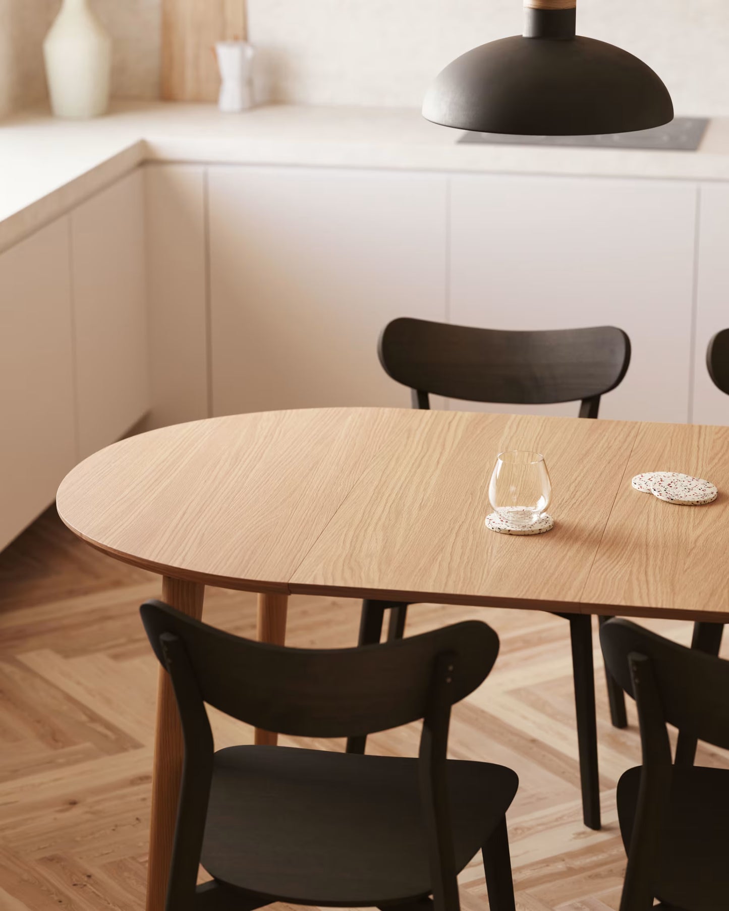 Kave Home Oqui Extendable Oak Veneer Table with Solid Wood Legs 160 (260) x 100 cm