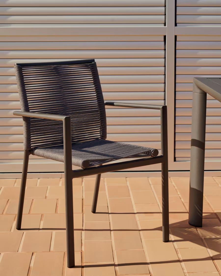 Kave Home Culip Stackable Outdoor Chair in Aluminium and Cord in Grey