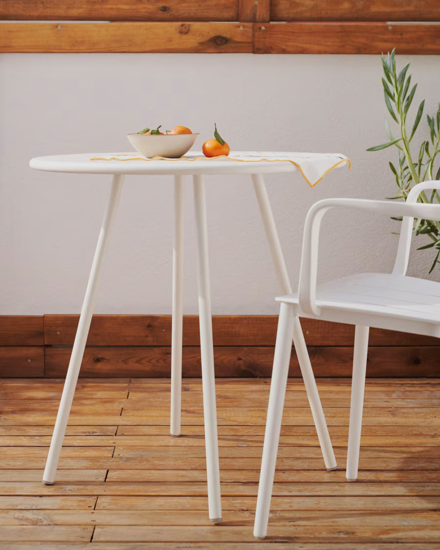 Kave Home Montjoi Round Outdoor Table in Steel with a White Finish, Ø 70 cm