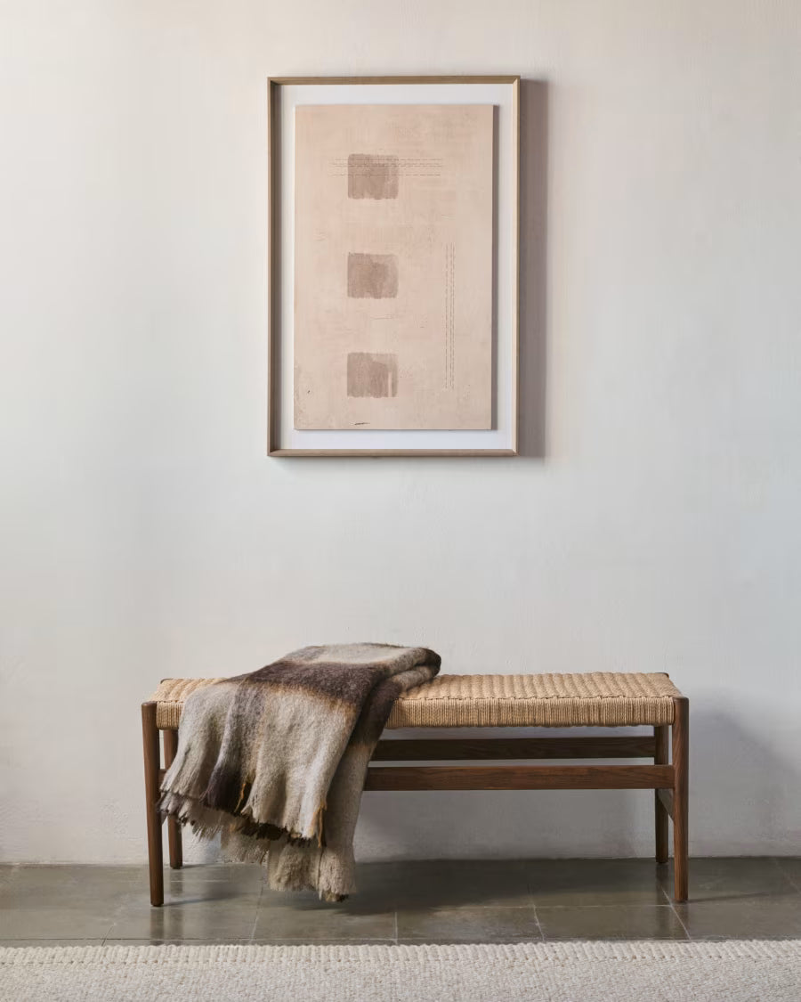 Kave Home Zaide Bench in Solid Oak Wood with Walnut Finish and Rope Seat, 120 cm, FSC Mix Credit