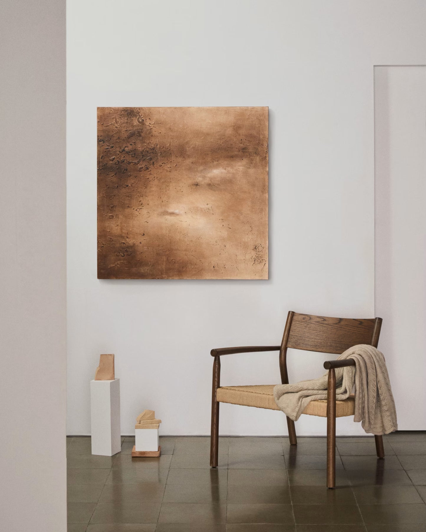 Kave Home Yalia Armchair in Solid Oak Wood with Walnut Finish and Paper Rope Seat FSC Mix Credit.