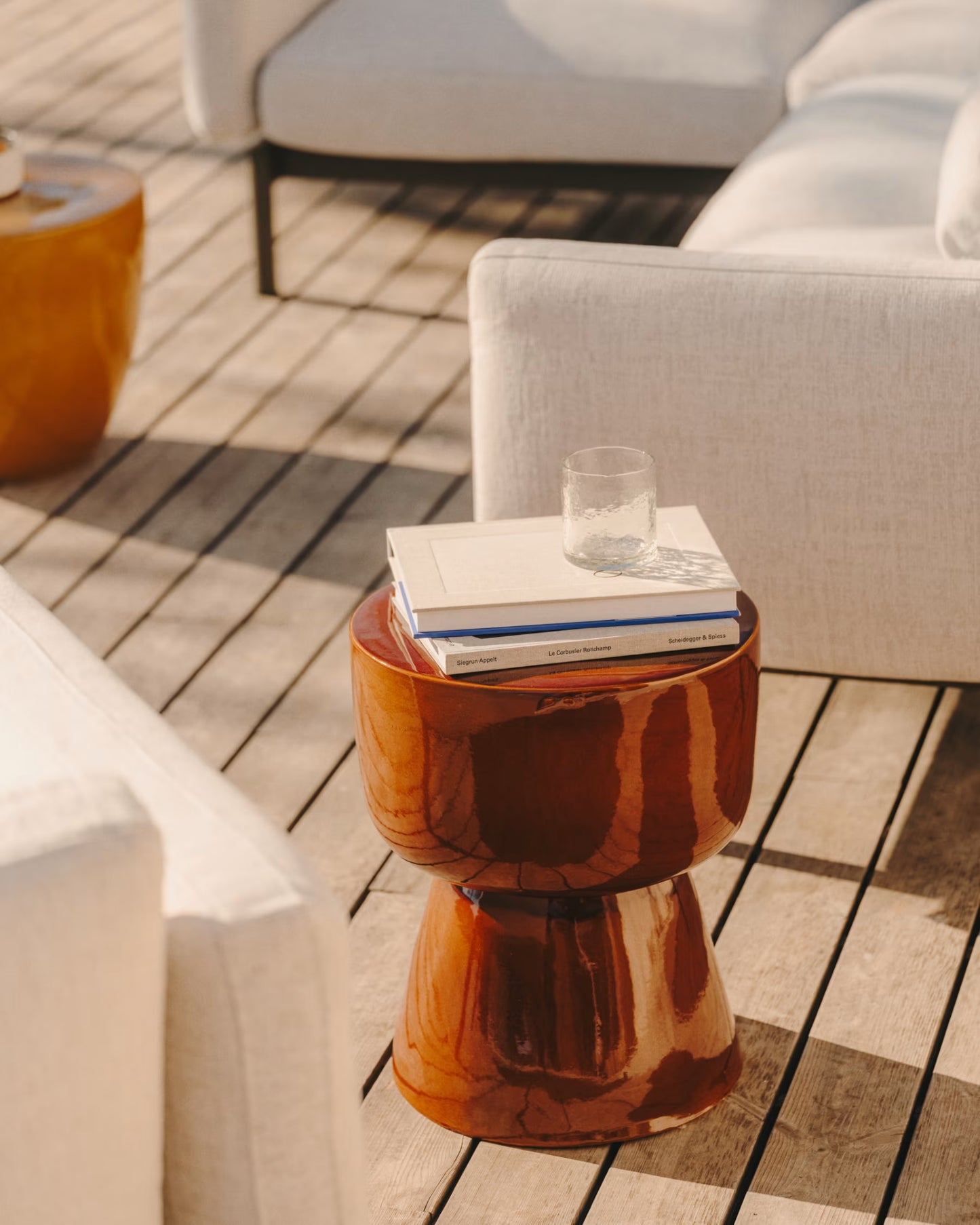 Kave Home Mesquida Outdoor Side Table in Ceramic with Glazed Terracotta Finish Ø 36cm