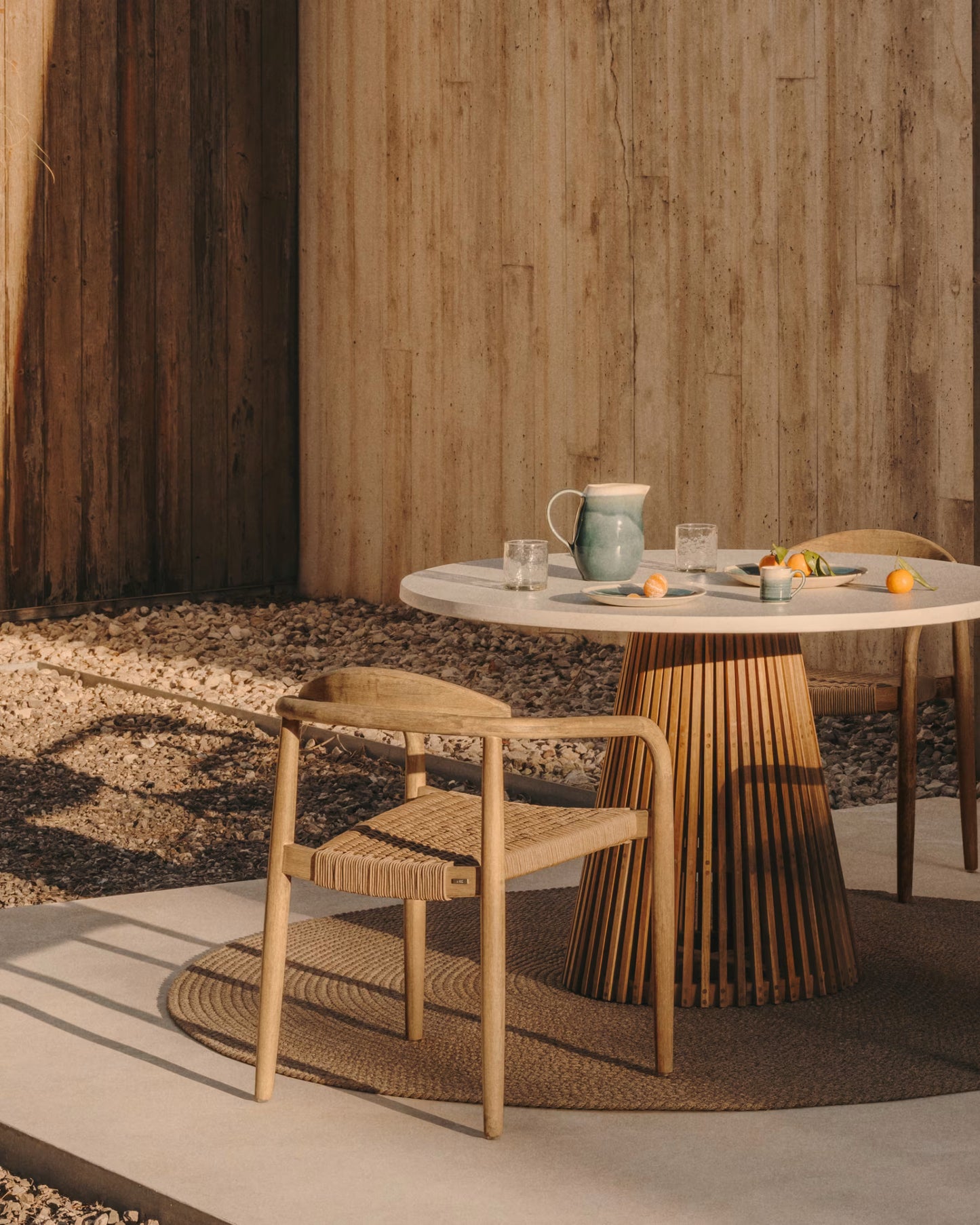 Kave Home Nina Stackable Chair in FSC 100% Solid Acacia Wood and Beige Rope Seat