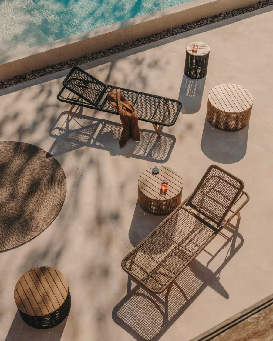 Kave Home Dandara Coffee Table Made of Steel, Beige Cord and Solid Acacia Wood, Ø60 cm FSC 100%