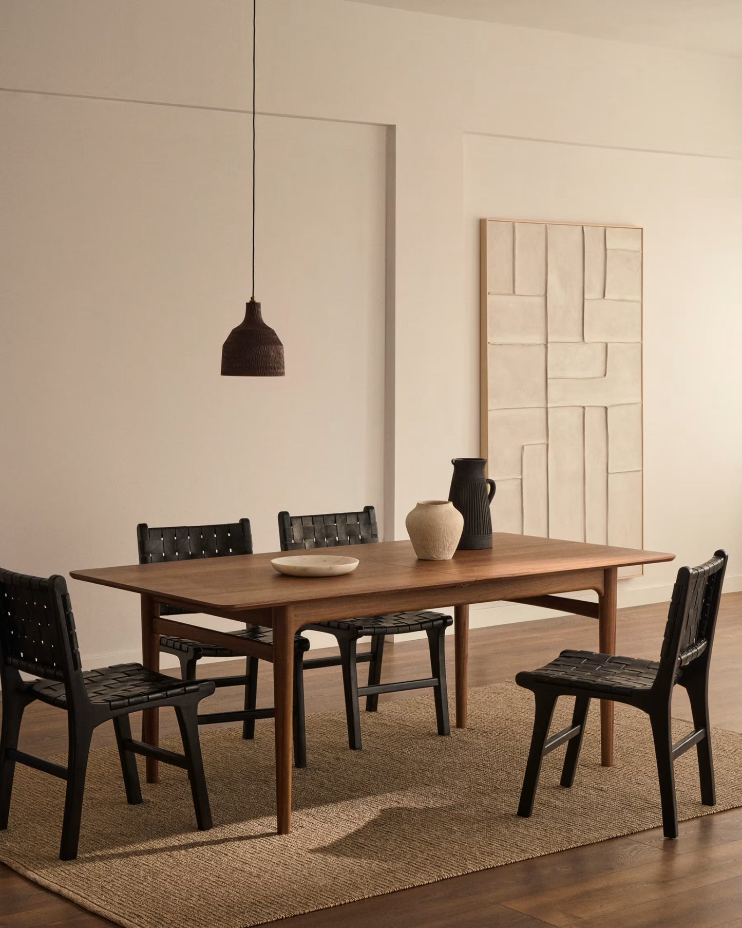 Kave Home Calixta Chair in Leather and Solid Mahogany Wood with Black Finish