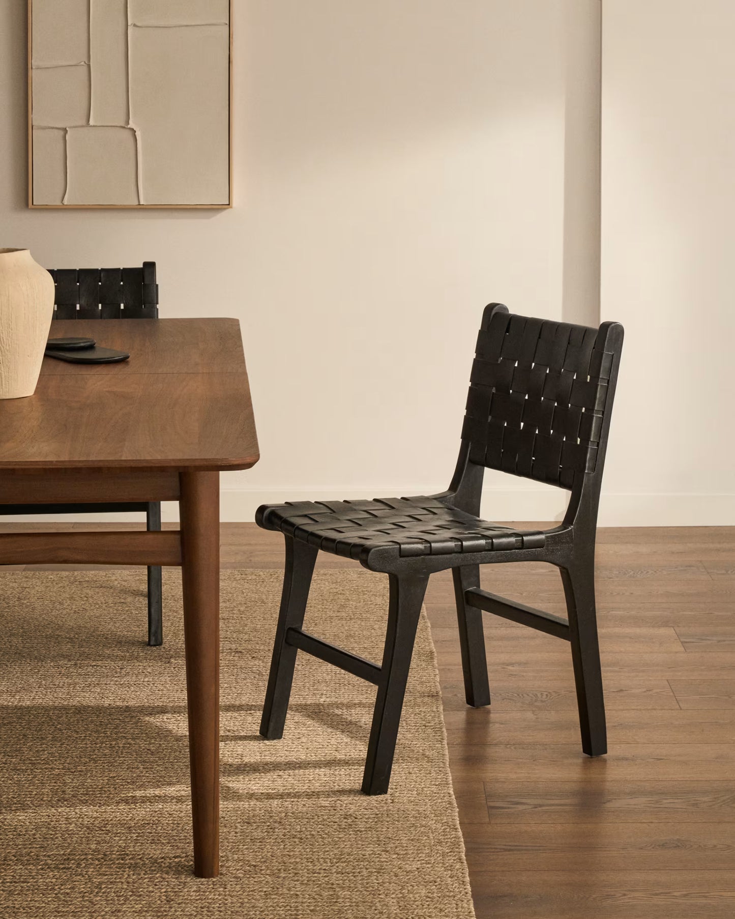 Kave Home Calixta Chair in Leather and Solid Mahogany Wood with Black Finish