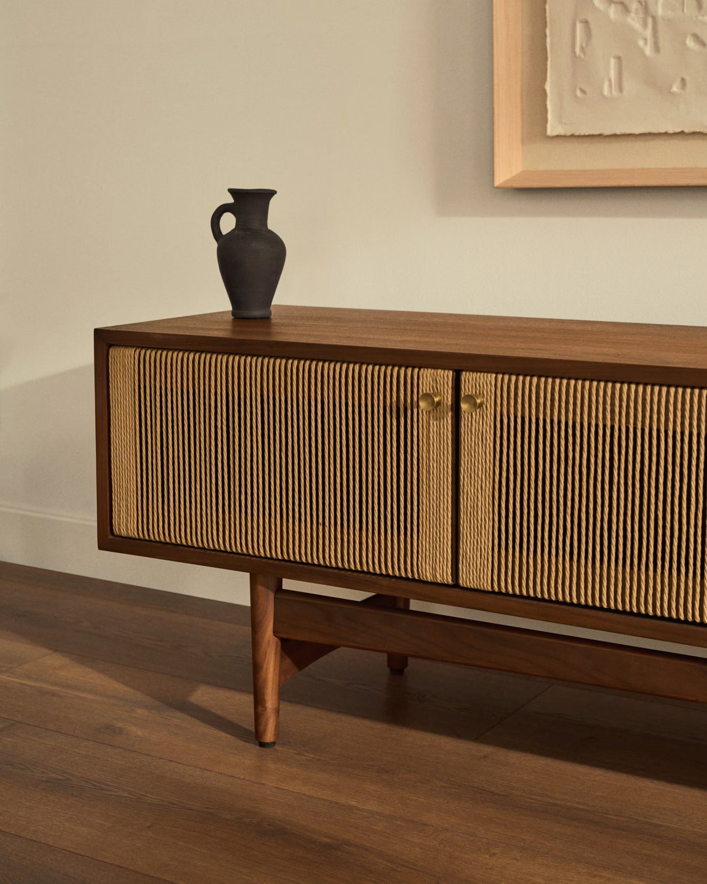 Kave Home Elan TV Cabinet 3 Doors Veneer and Solid Walnut and Cord 200 x 50 cm FSC Mix Credit
