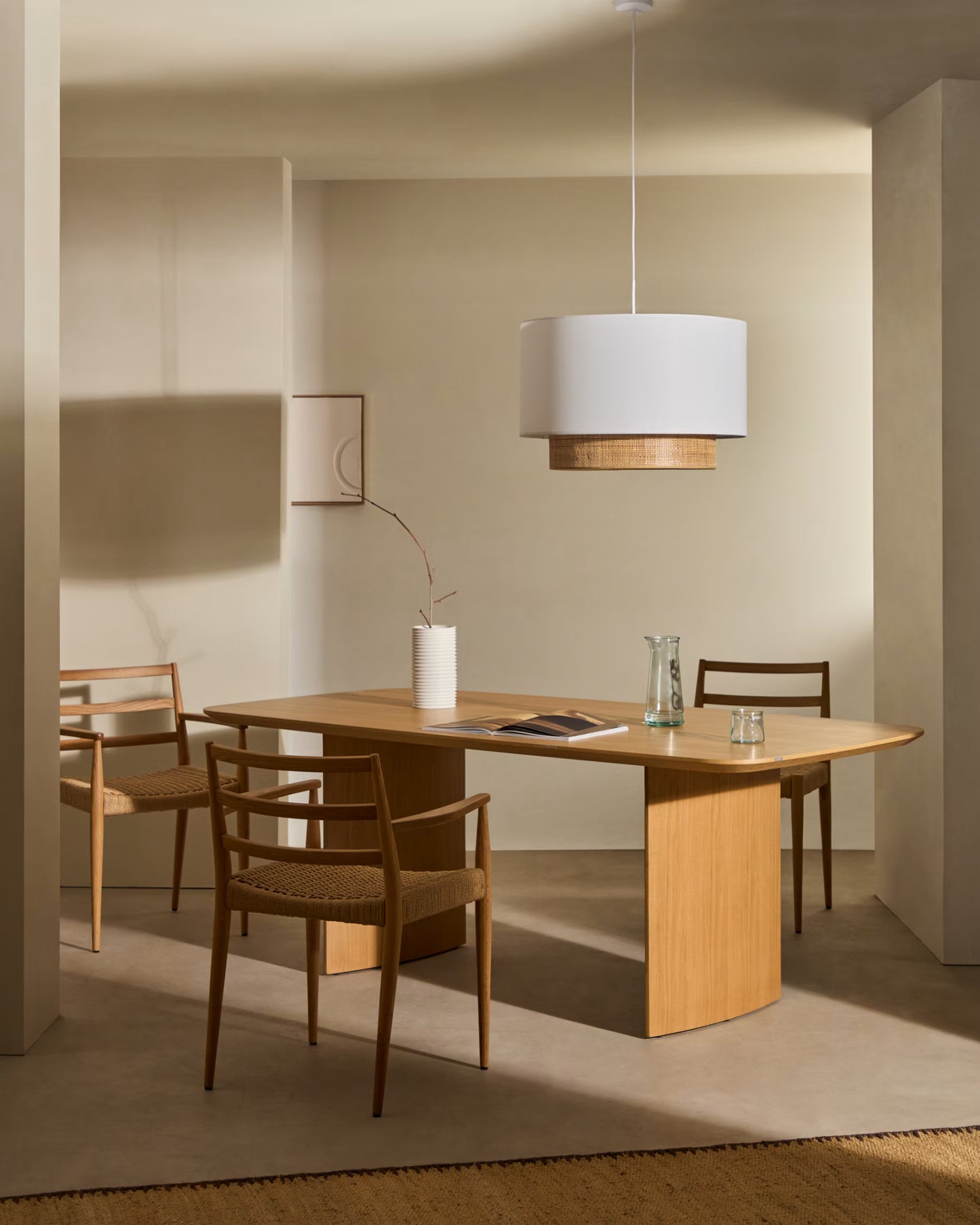 Kave Home Erna Bamboo Ceiling Lamp Shade in a Natural and White Finish Ø 60 cm