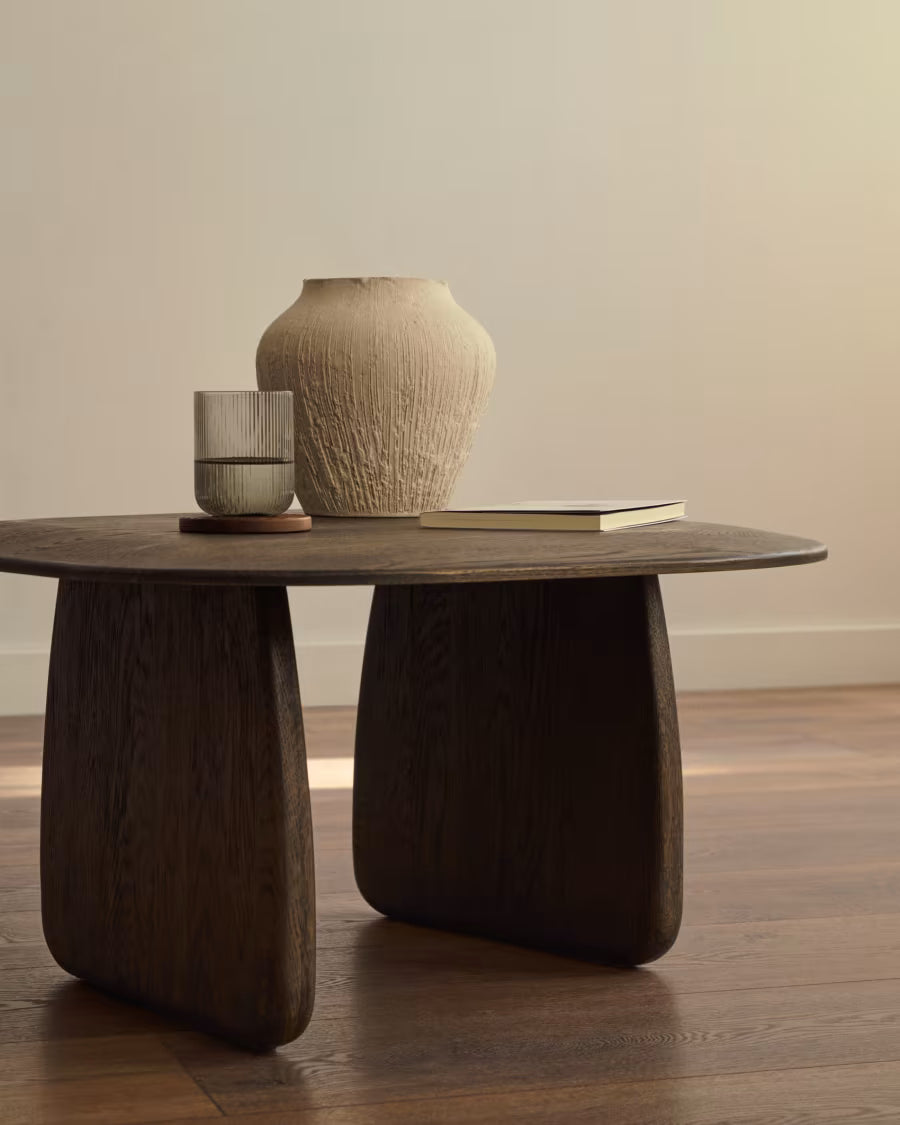 Kave Home Pirita Side Table Made from Solid Oak Wood in a Dark Finish, 71 x 70 cm FSC 100%