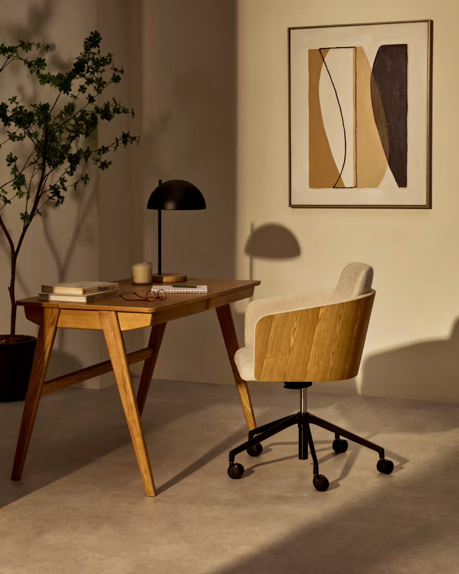 Kave Home Julia Table in Veneer and Solid Ash Wood 120 x 65 cm