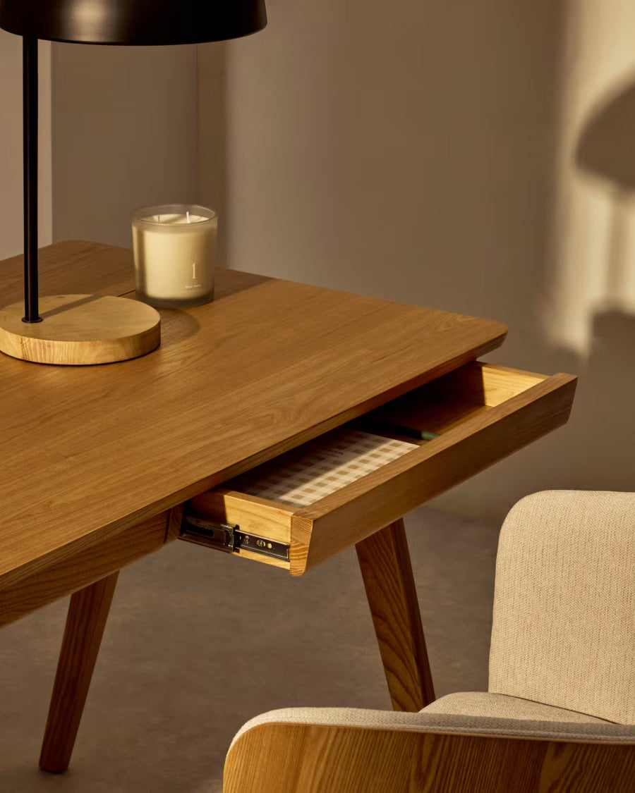 Kave Home Julia Table in Veneer and Solid Ash Wood 120 x 65 cm