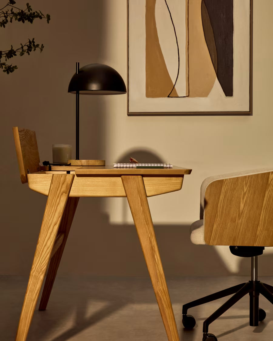 Kave Home Julia Table in Veneer and Solid Ash Wood 120 x 65 cm