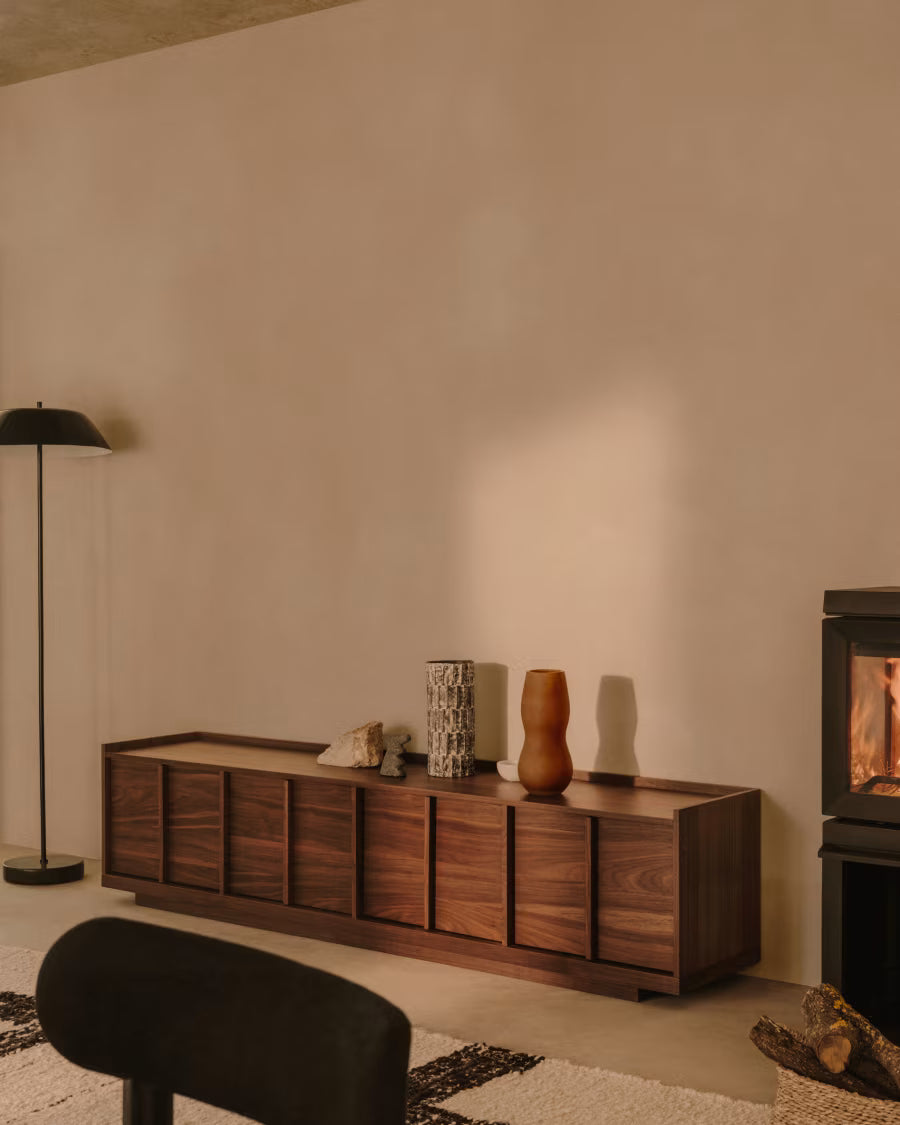 Kave Home Onix TV Stand with a Walnut Veneer in a Dark Finish, 200 x 45 cm FSC Mix Credit