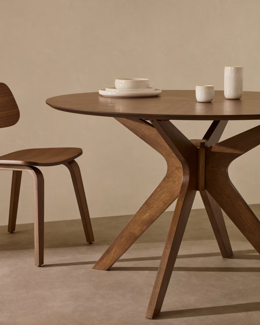 Kave Home Naanim Round Table in Walnut Veneer, Ø 100 cm