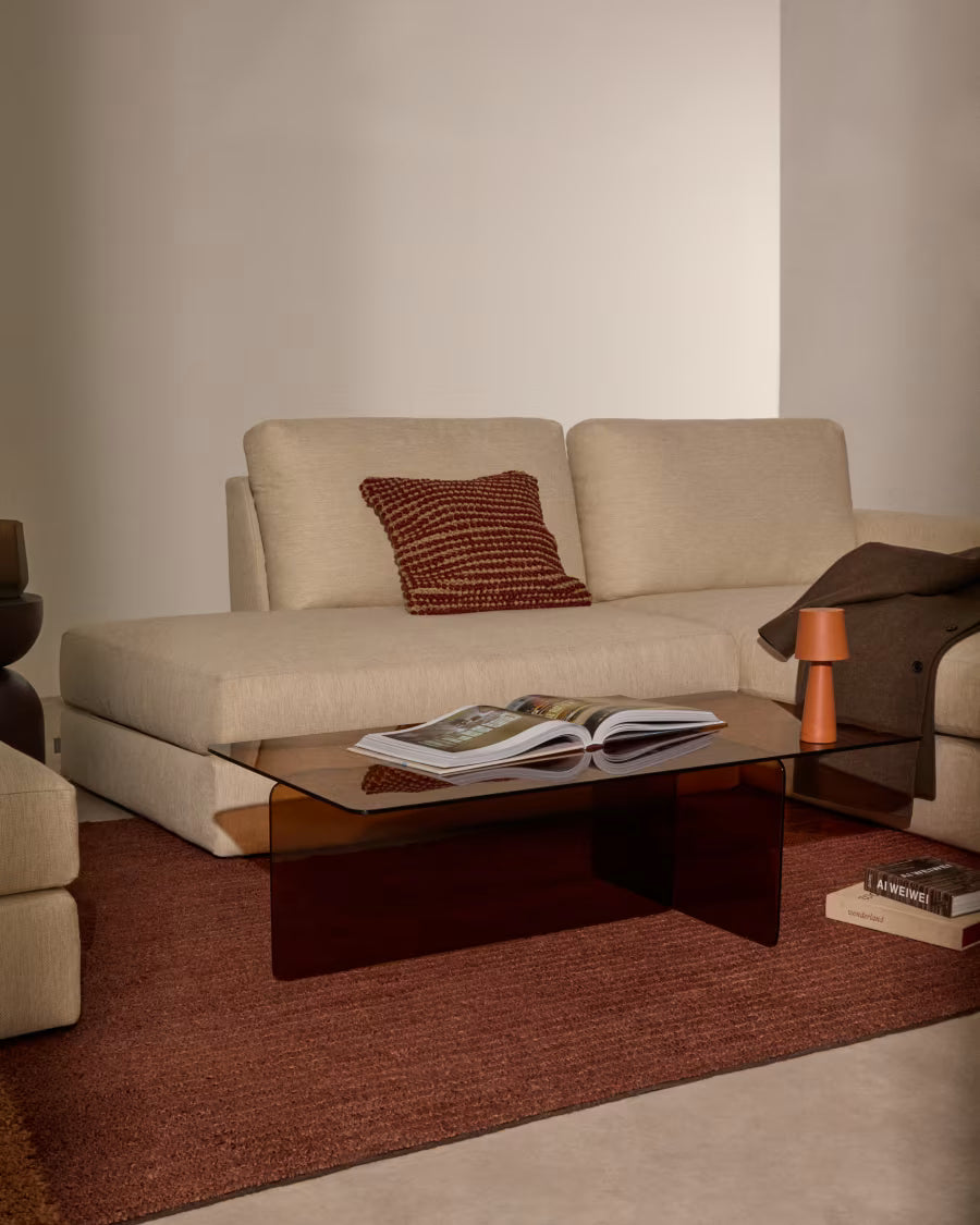 Kave Home Zaren Brown, Tempered-Glass Coffee Table, 120 x 60 cm