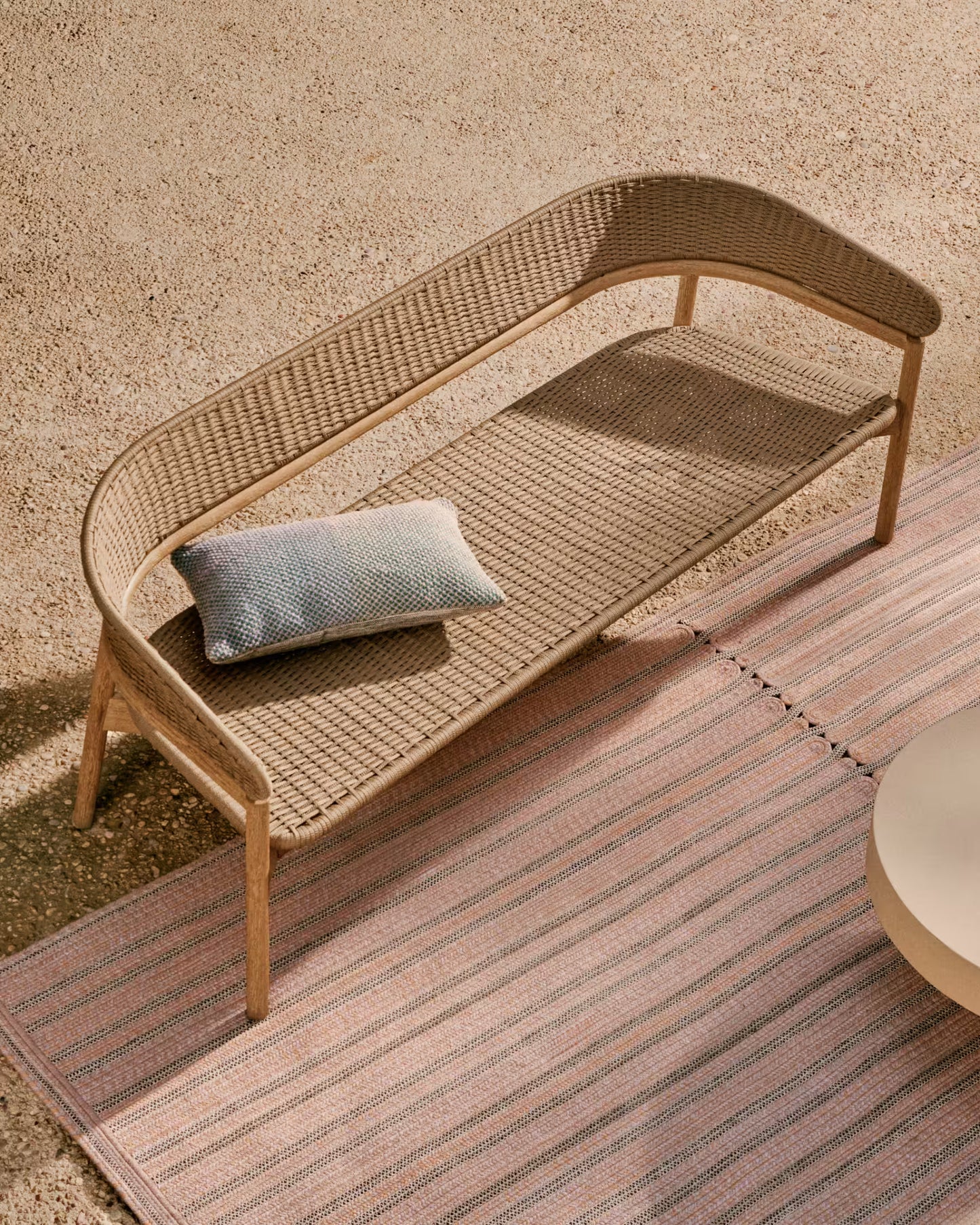 Kave Home Arinella 3-seater Sofa in FSC 100% Solid Acacia Wood with Natural Finish and Beige Rope Cord 167 cm