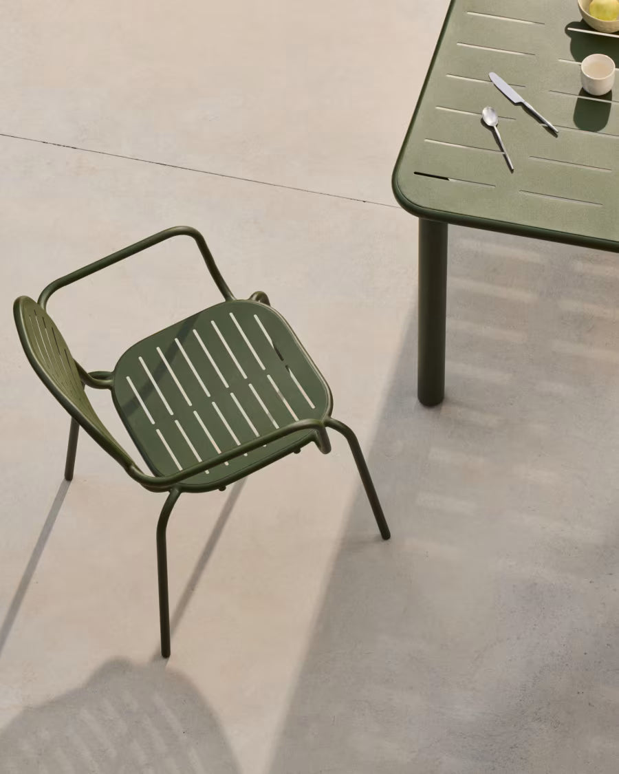 Kave Home Brai Stackable Outdoor Chair with Armrests in Green Galvanised Steel