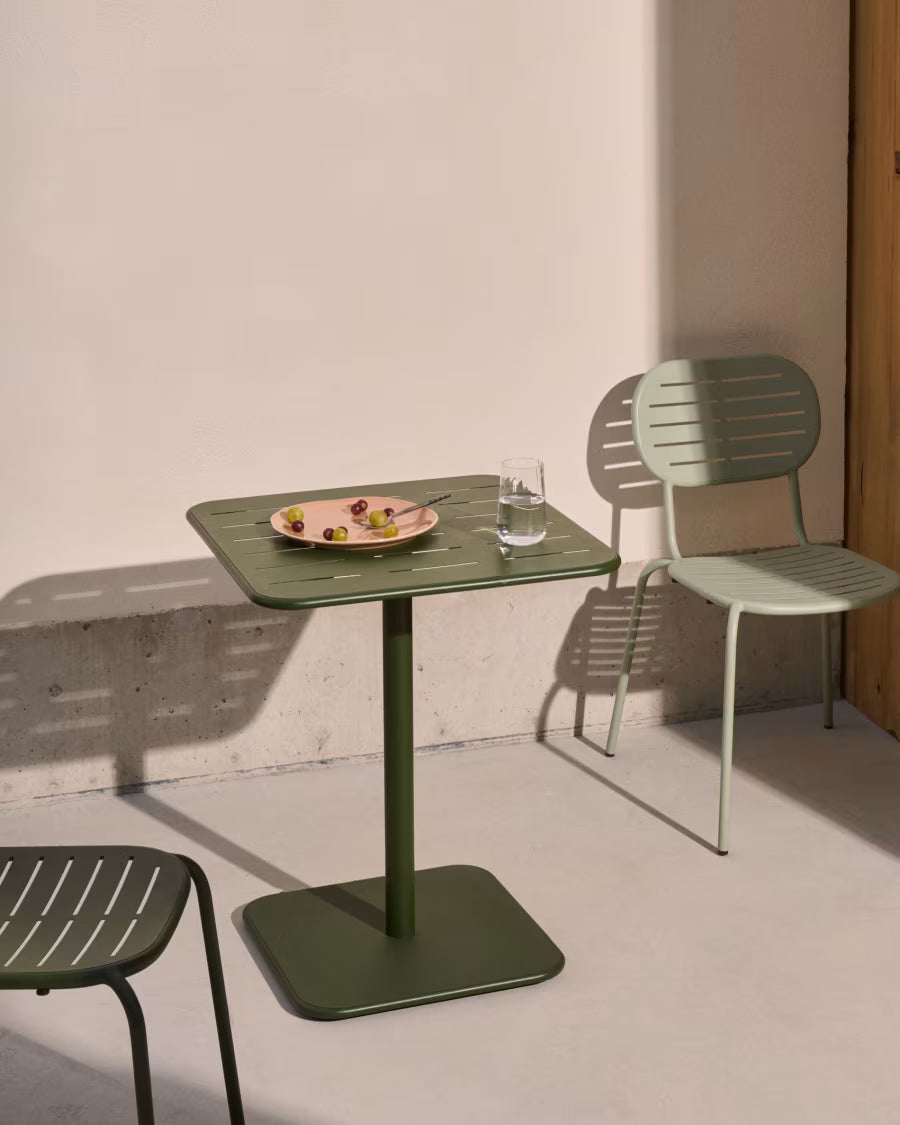 Kave Home Brai Outdoor Table in Green Galvanised Steel 70 x 70cm