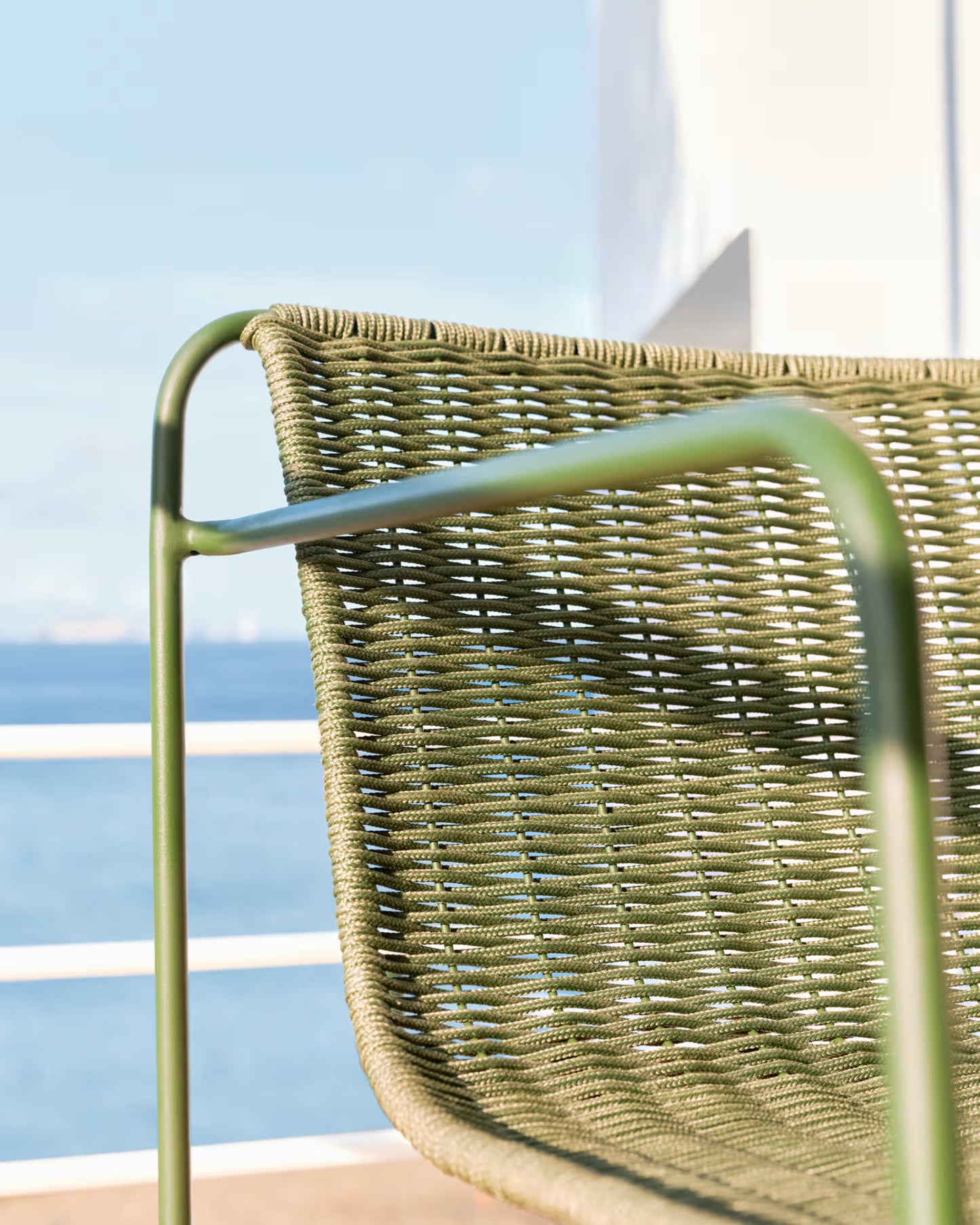 Kave Home Maurina Stackable Armchair in Green Galvanised Steel and Green Rope Cord