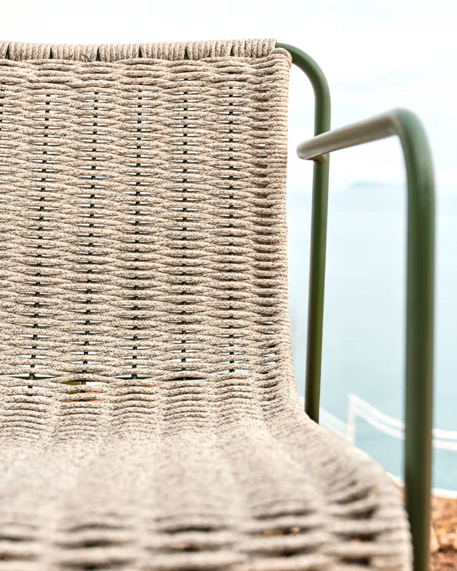 Kave Home Maurina Stool in Green Galvanised Steel and Ecru and Grey Rope Cord 64,5cm
