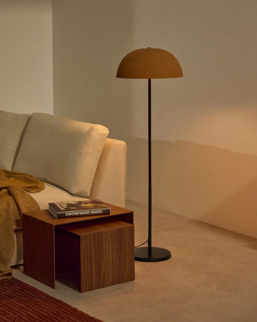 Kave Home Nibla Black Metal Floor Lamp with Terracotta Effect Shade