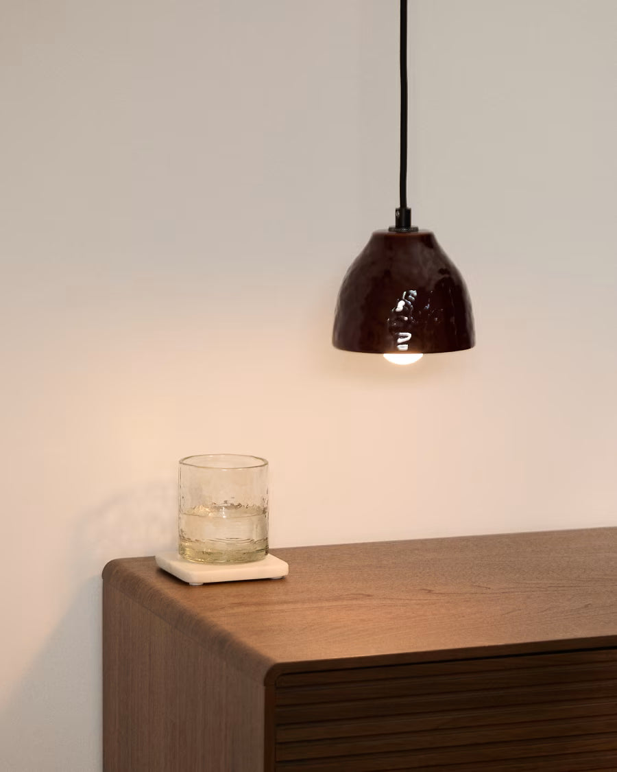 Kave Home Drava Ceiling Lamp in Burgundy Ceramic