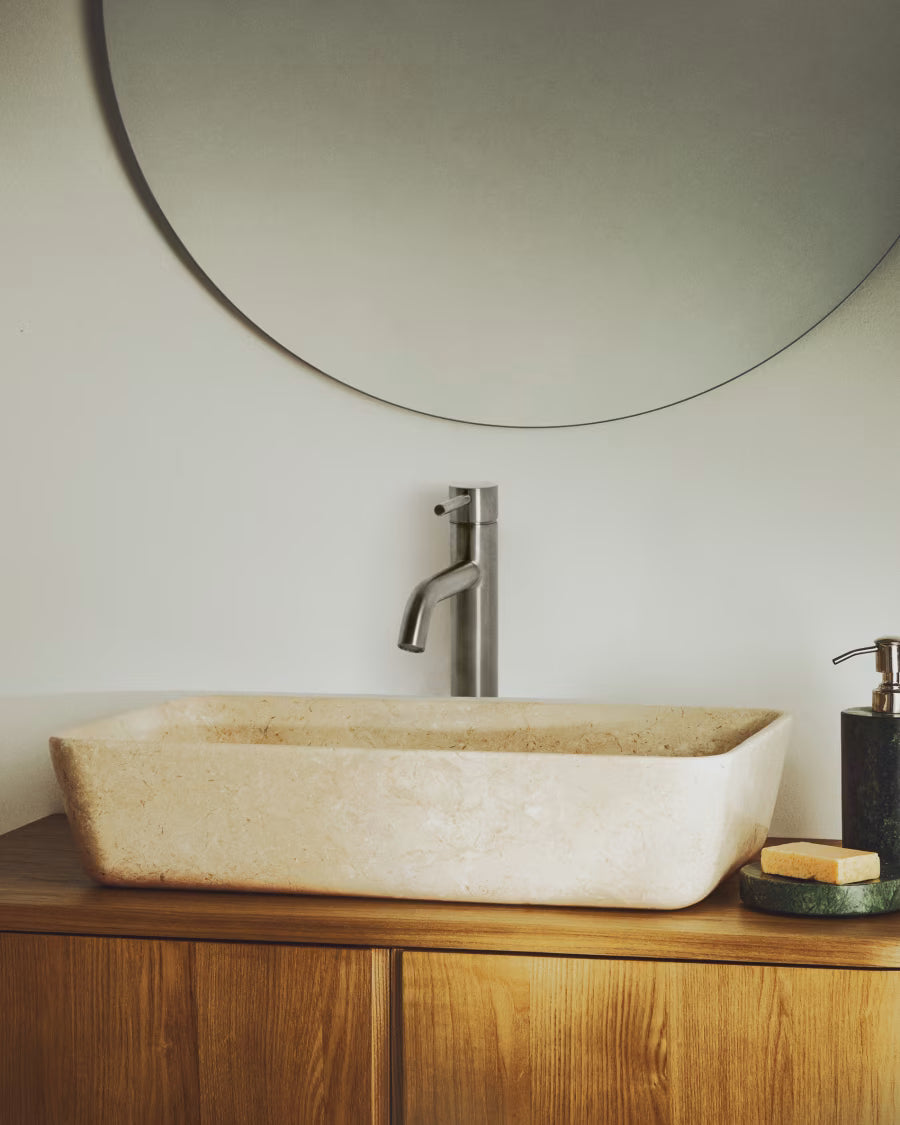 Kave Home Darnen Beige Marble Countertop Washbasin 55 x 35cm