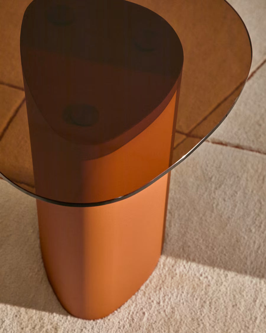 Kave Home Olir Side Table in Tempered Glass and Brown Steel 48 x 46,8 cm