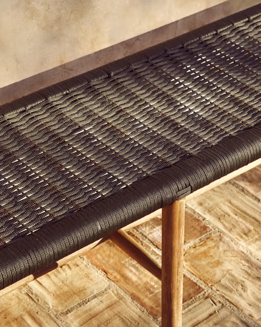Kave Home Alipa Bench in FSC 100% Solid Acacia Wood and Dark Grey Rope Cord 180 cm