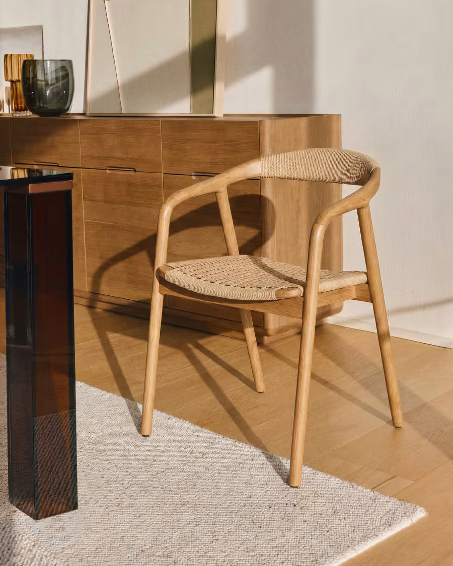 Kave Home Derile Chair in Solid Oak Wood with Natural-Tone Finish and Beige Paper Rope Cord FSC Mix Credit