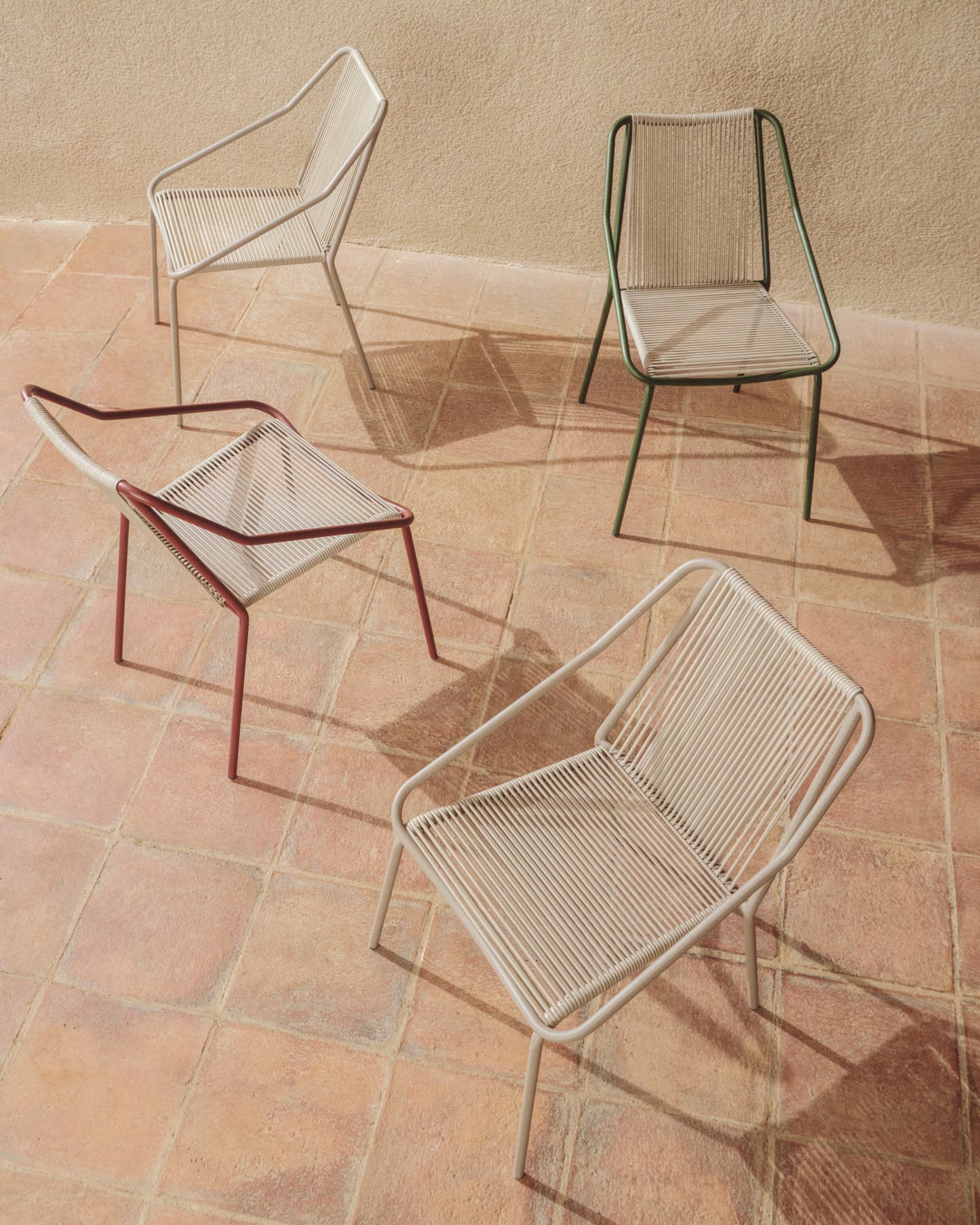 Kave Home Zivia Stackable Outdoor Chair in Ecru Rope Cord and Taupe Galvanised Steel