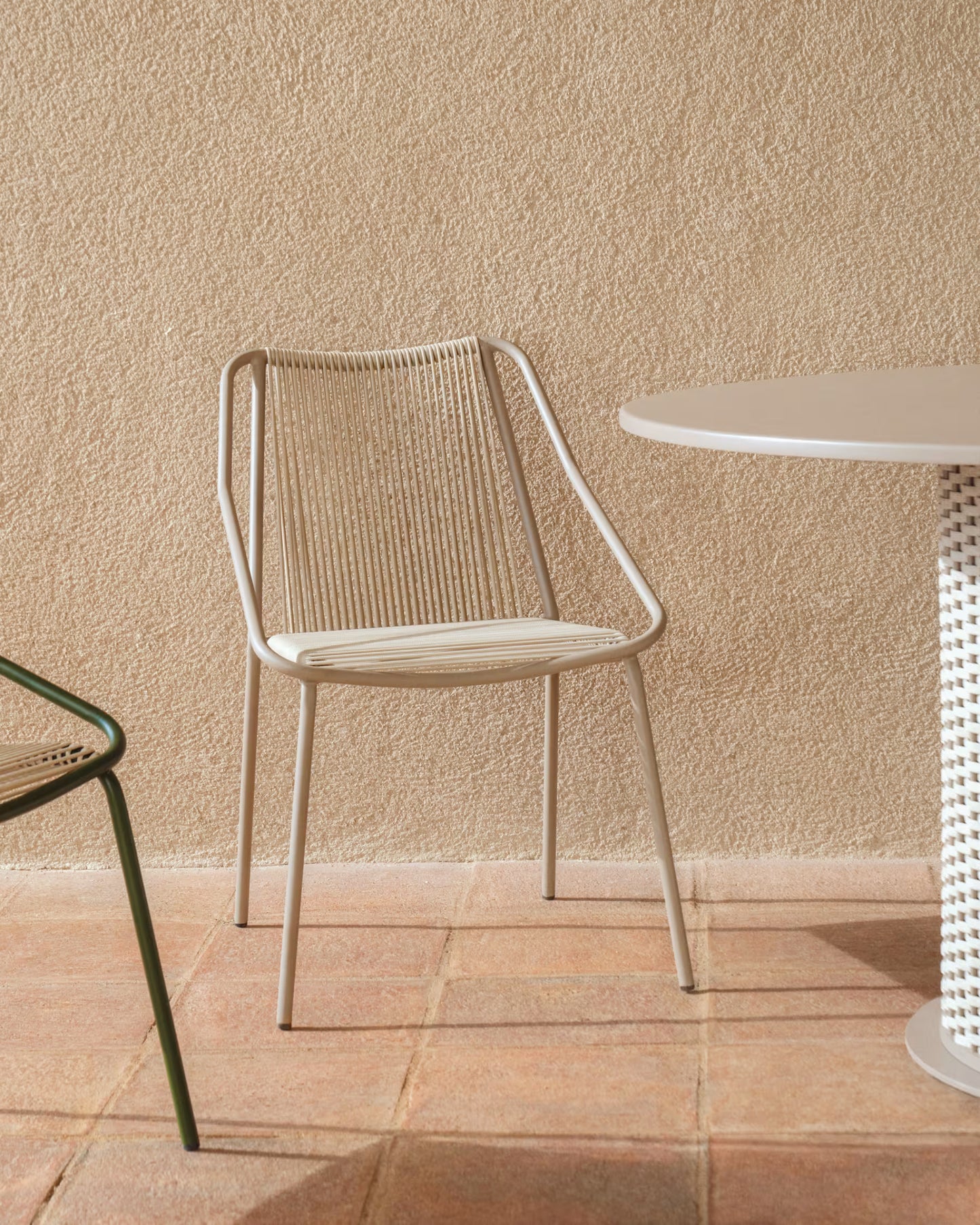 Kave Home Zivia Stackable Outdoor Chair in Ecru Rope Cord and Taupe Galvanised Steel