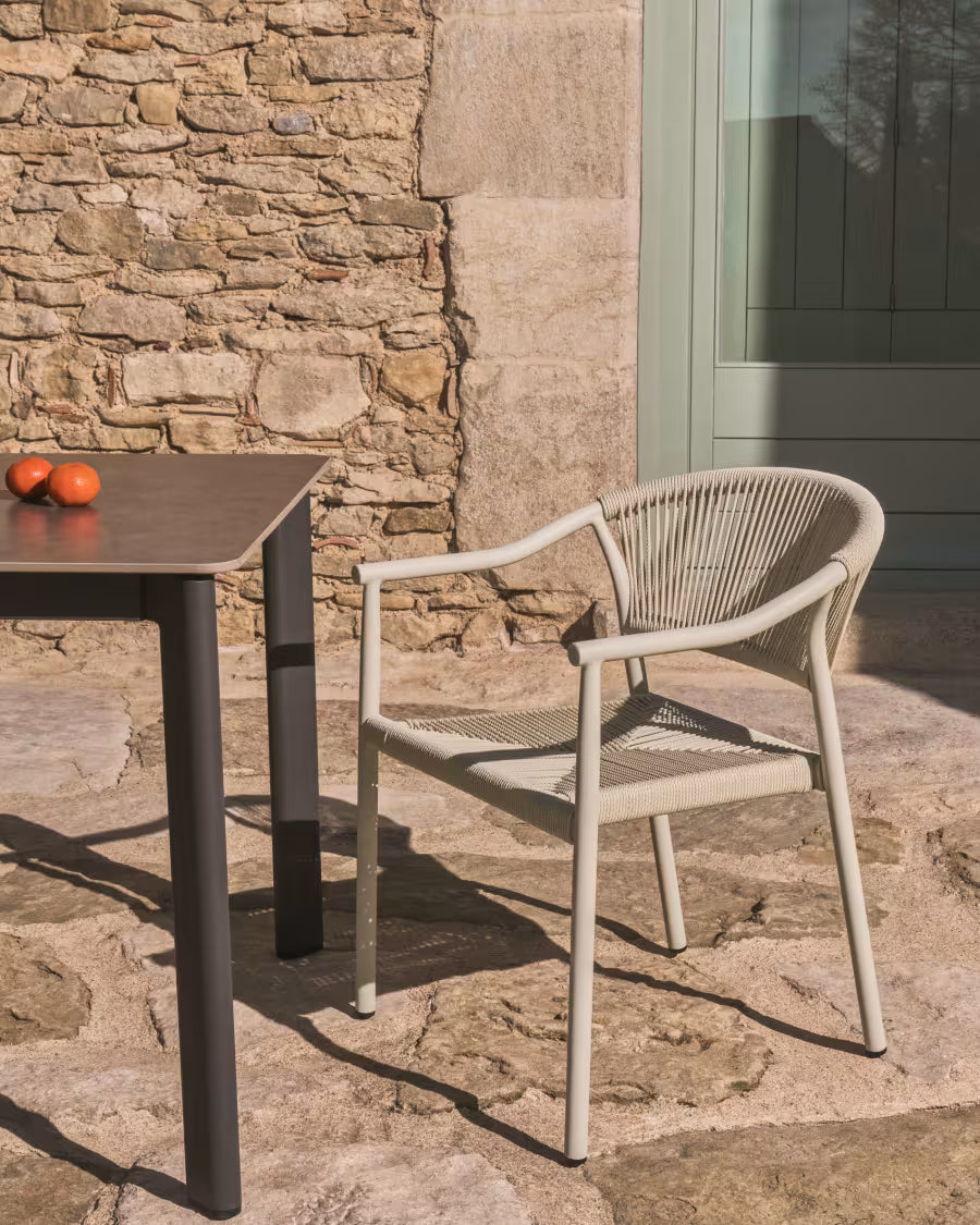 Kave Home Livadia Stackable Outdoor Chair in Ecru Aluminium