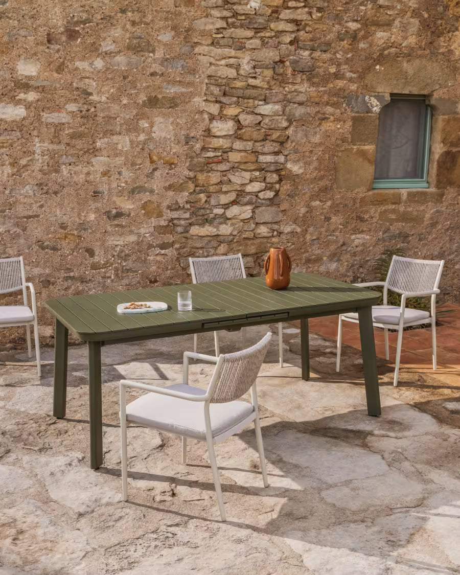 Kave Home Izola Extendable Outdoor Table in Aluminium with Green Finish 220 (280) x 100cm