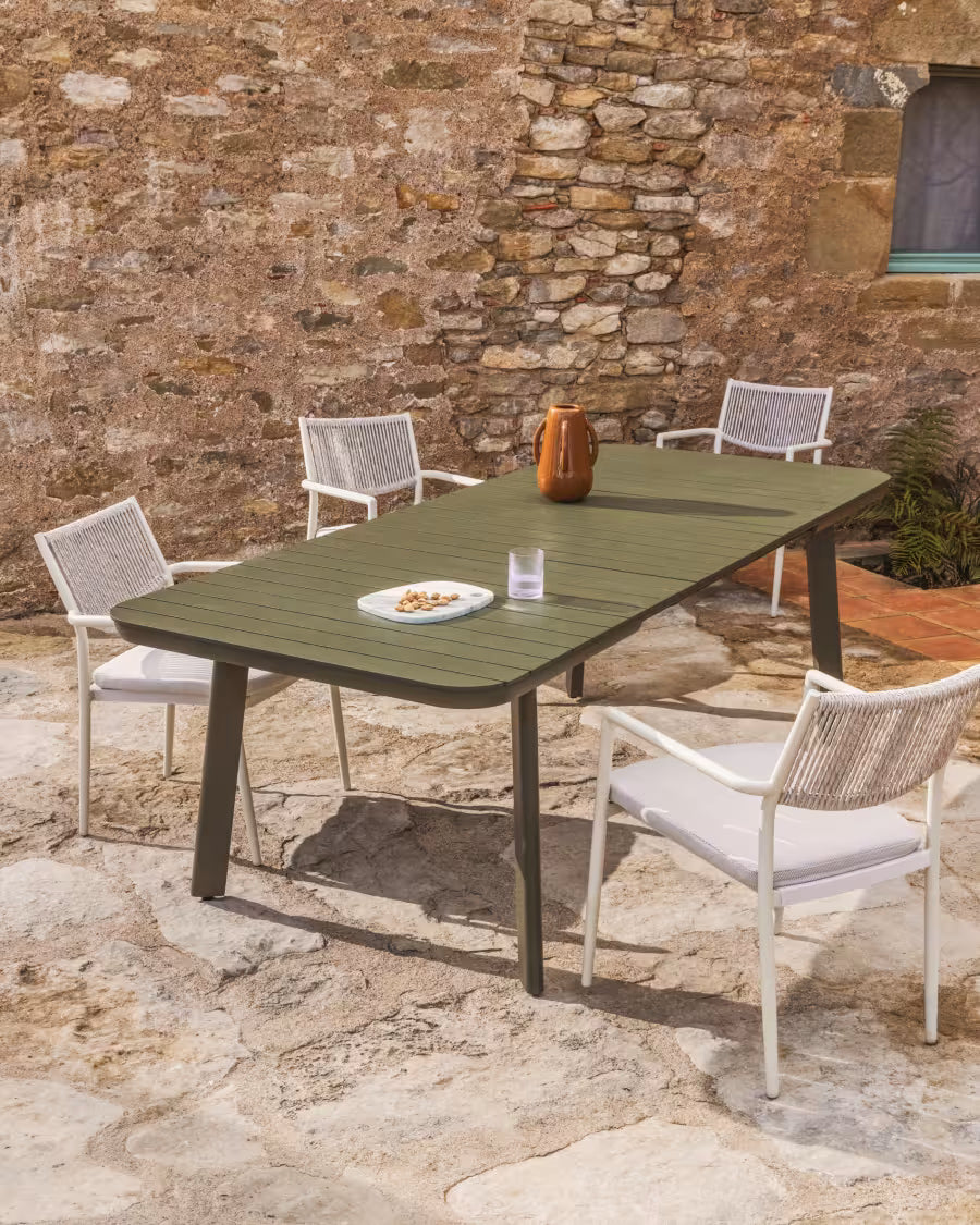 Kave Home Izola Extendable Outdoor Table in Aluminium with Green Finish 220 (280) x 100cm