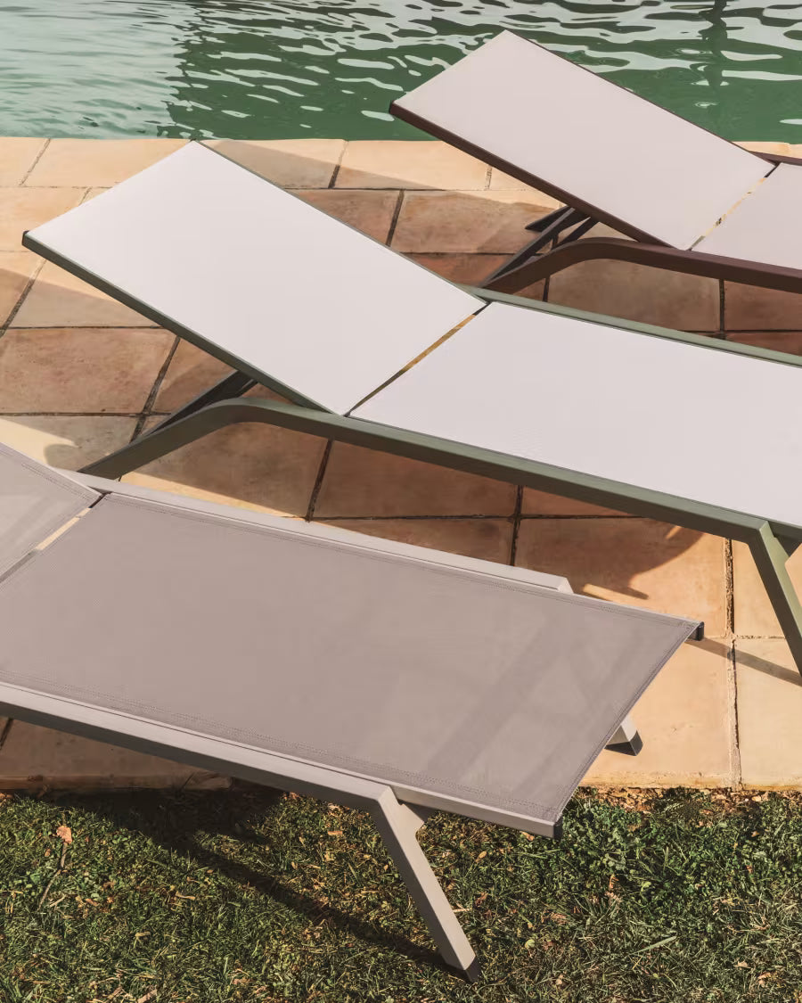 Kave Home Stackable Capraia Sun Lounger in Brown Aluminium with Light Brown Texteline
