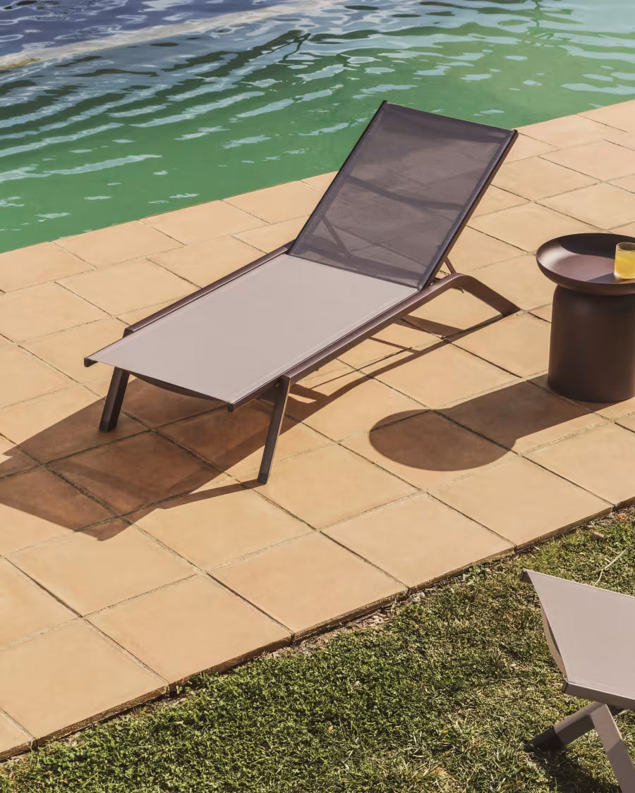Kave Home Stackable Capraia Sun Lounger in Brown Aluminium with Light Brown Texteline