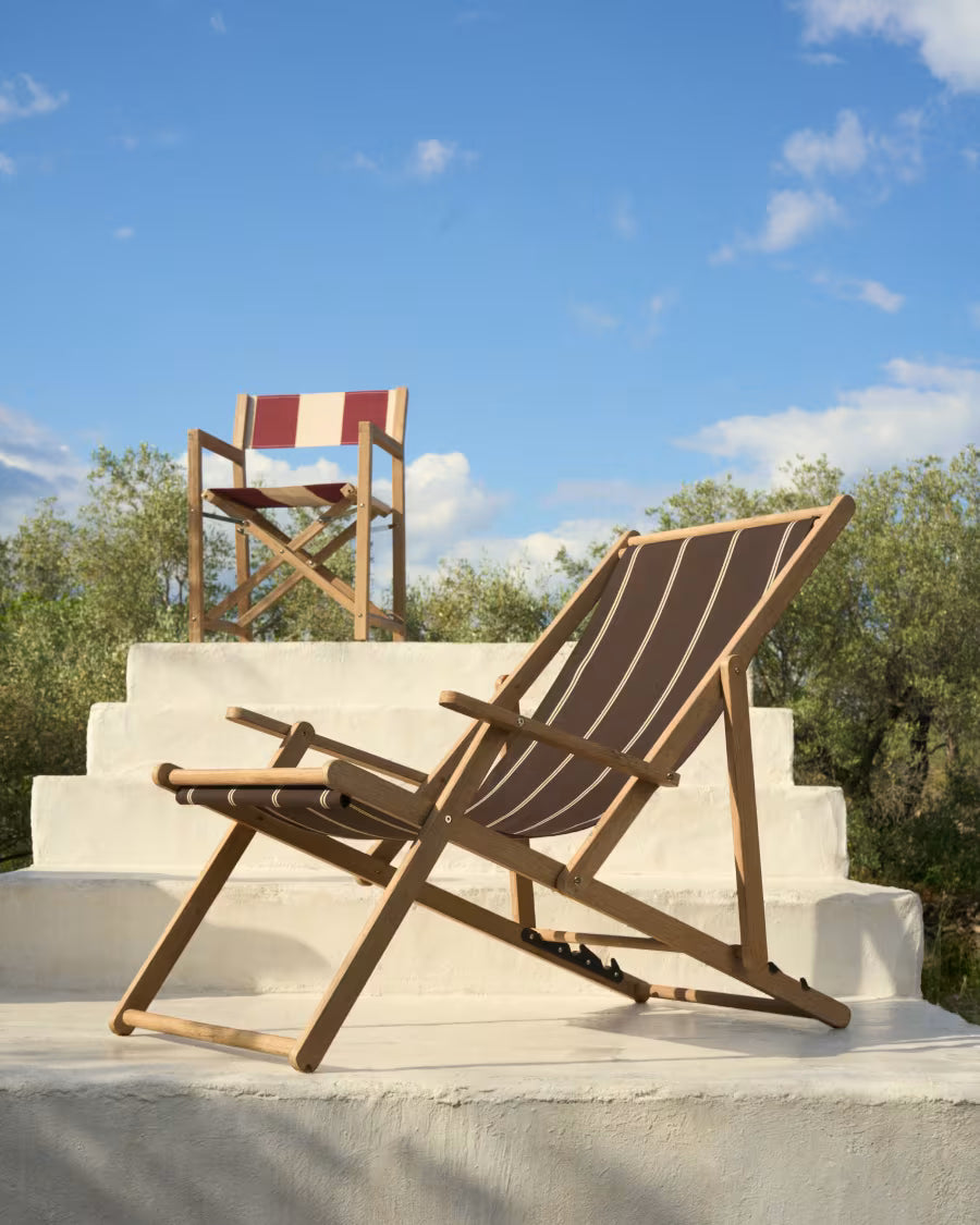 Kave Home Vilara Burgundy and Beige Striped Outdoor Folding Chair Set of 2 Made of FSC 100% Solid Acacia Wood (Copy)