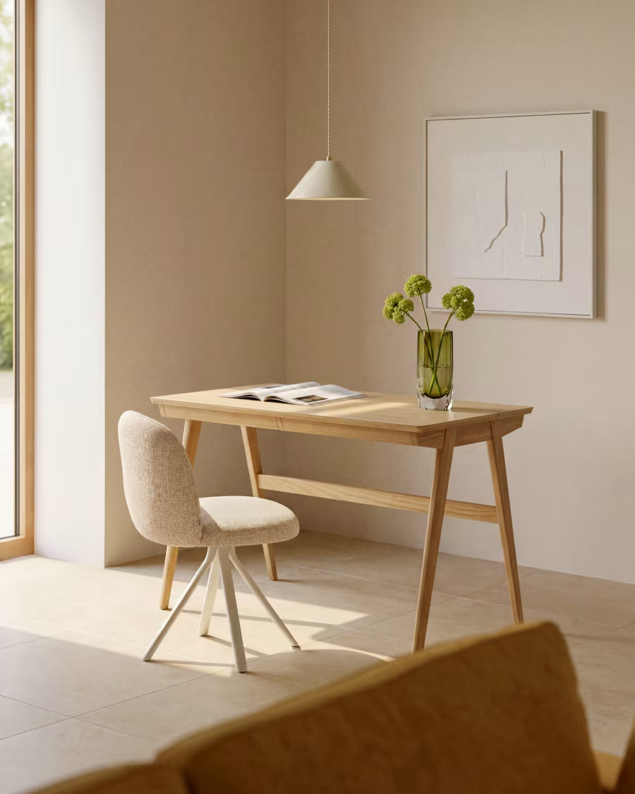 Kave Home Julia Table in Veneer and Solid Ash Wood 120 x 65 cm