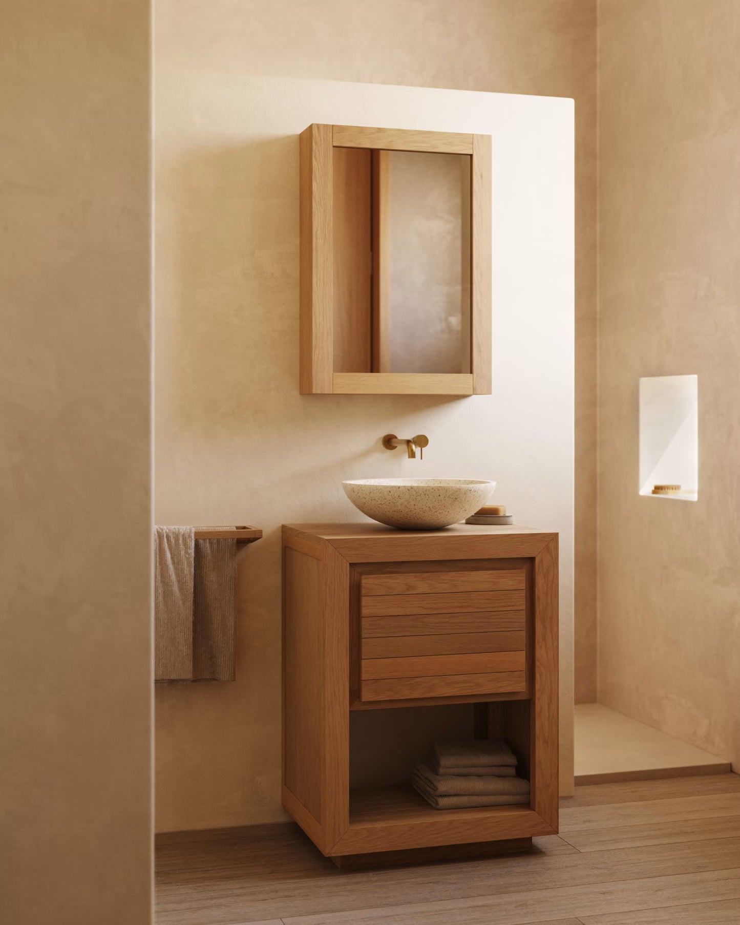Kave Home Saula Bathroom Furniture in Solid Teak Wood with Natural Finish, 60 x 45 cm