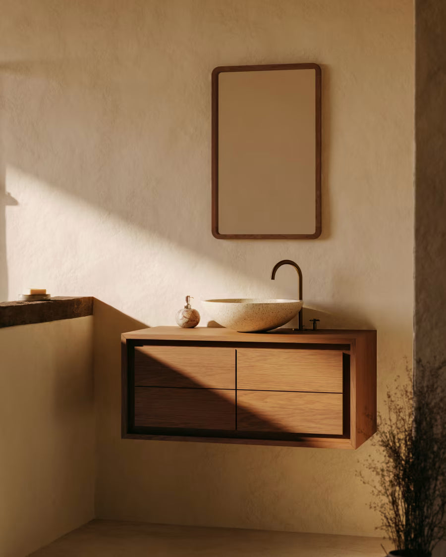 Kave Home Shamel Solid Teak Mirror with a Walnut Finish, 45 x 70 cm