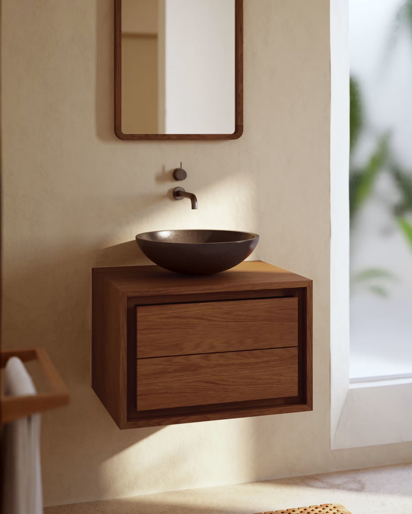 Kave Home Kenta Bathroom Furniture in Solid Teak Wood with a Walnut Finish, 60 x 45 cm