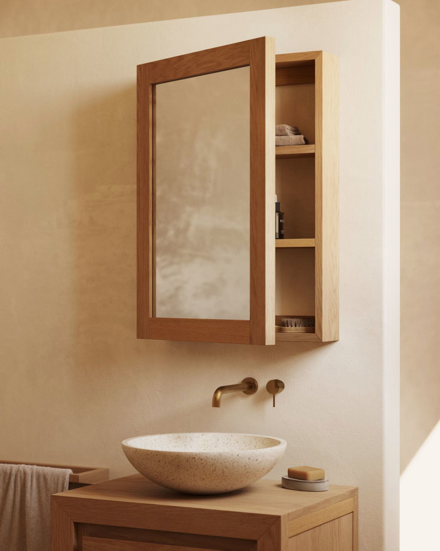 Kave Home Plubia Medicine Cabinet with Mirror in Solid Teak, 50 x 70 cm