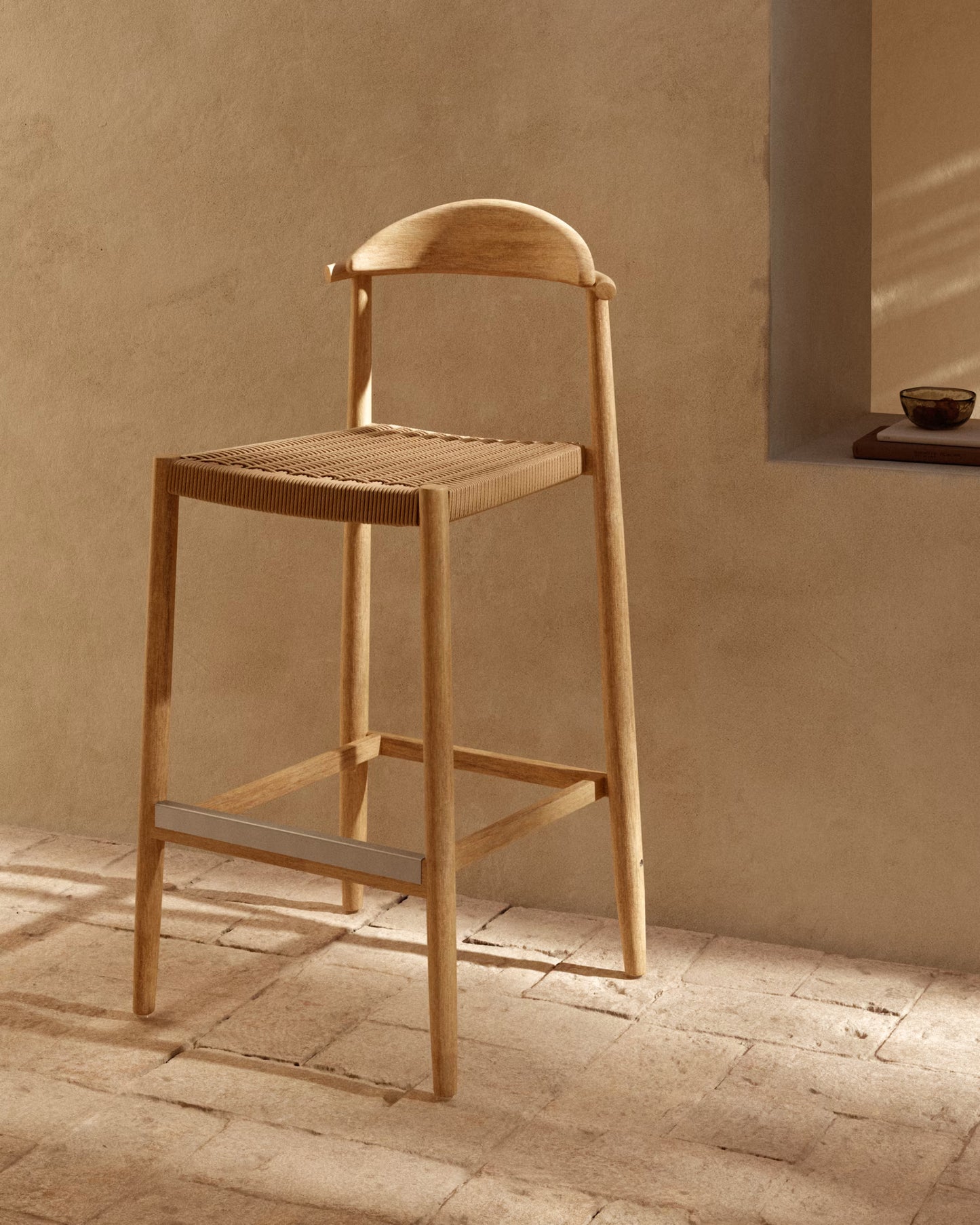 Kave Home Nina Stool in Solid Acacia Wood, Height 76 cm FSC 100%