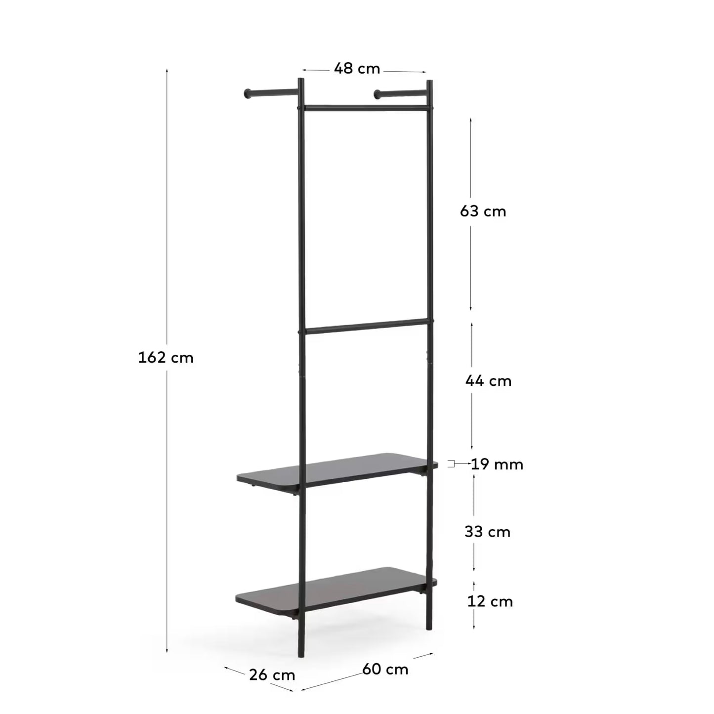 Kave Home Galatia Melamine and Metal Clothes Rail with Black Finish 60 x 162 cm