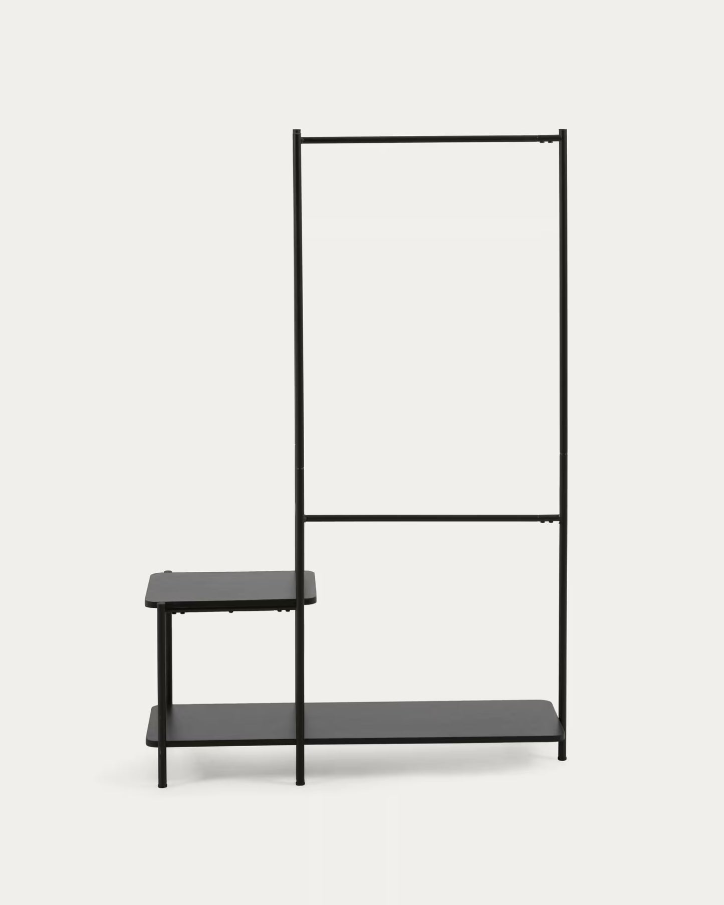 Kave Home Galatia Melamine and Metal Clothes Rail with Bench in Black Finish 100 x 150 cm