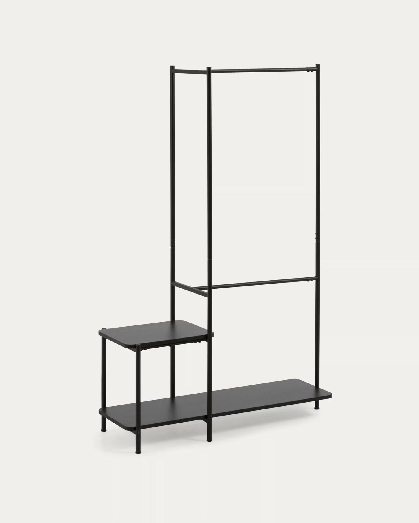 Kave Home Galatia Melamine and Metal Clothes Rail with Bench in Black Finish 100 x 150 cm